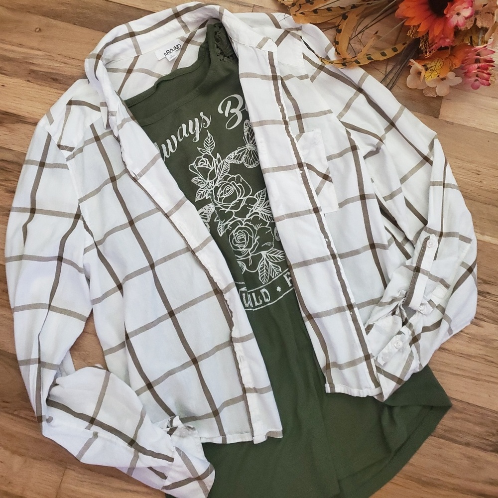 COPY - Abound olive green checkered button down M